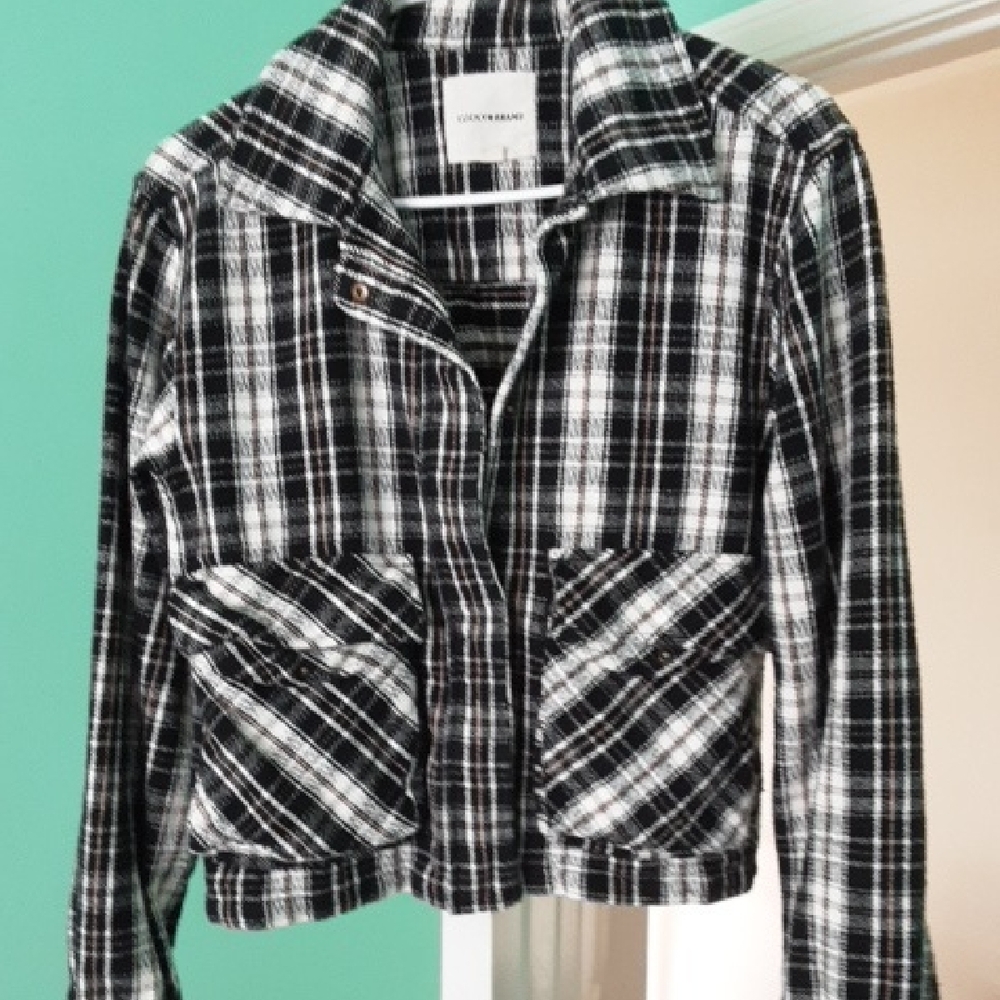 Lucky Brand Black and White Plaid Teddy Jacket